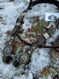 Simple Olive Green Leather Browband Headstall with Antique Silver Hardware