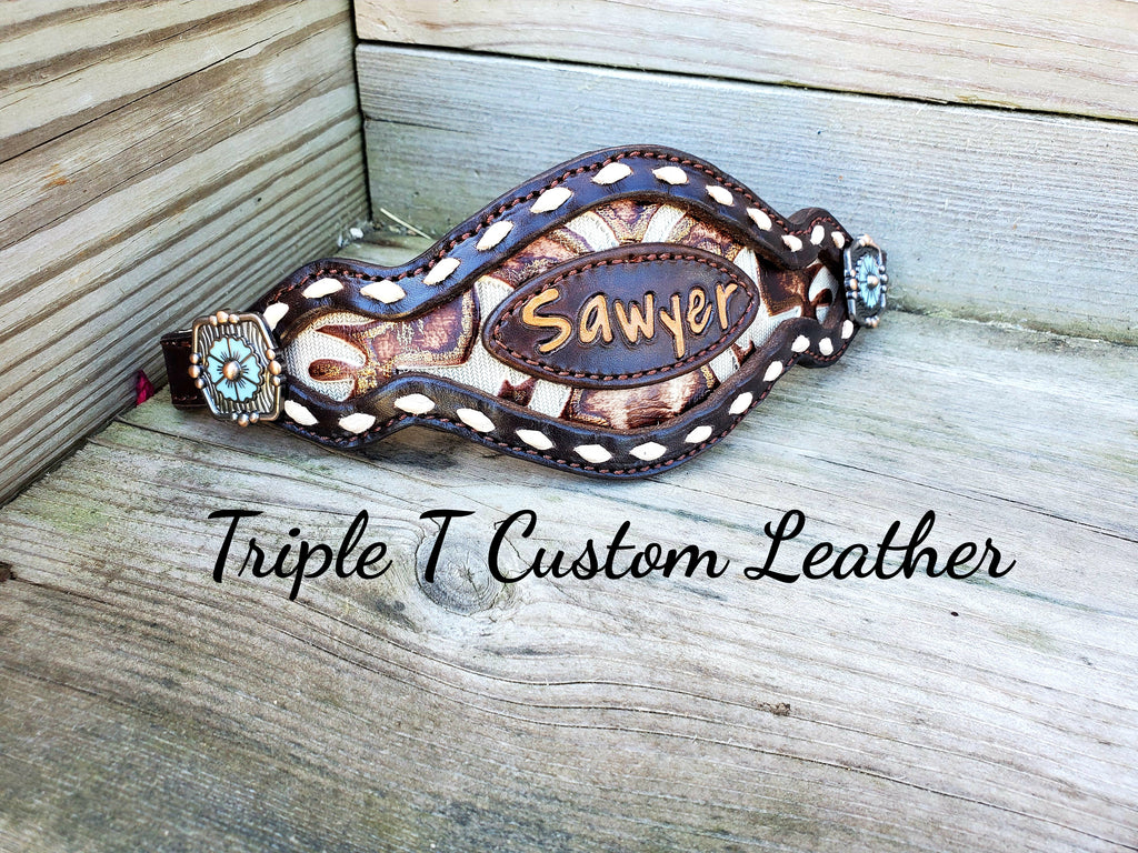 Custom Buckstitch Inlay Noseband with Name – TTT-Custom-Leather-
