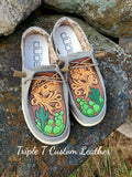 Floral & Cacti Custom Leather Topped Shoes- Womens