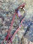 Mahogany Leather Headstall with Antique Brass Studs