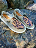 Sunflower & Spiral Tooled Custom Leather Topped Shoes