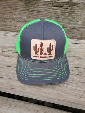 Tribal Cactus Leather Patch Hat