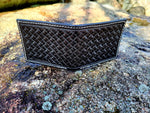Dark Chocolate Brown Handtooled Weave Pattern Bifold Wallet