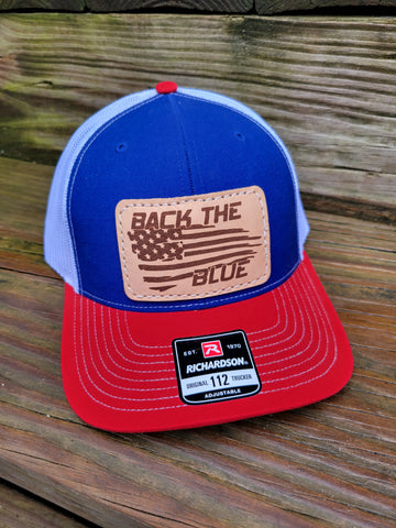 Back The Blue Leather Patch Hat